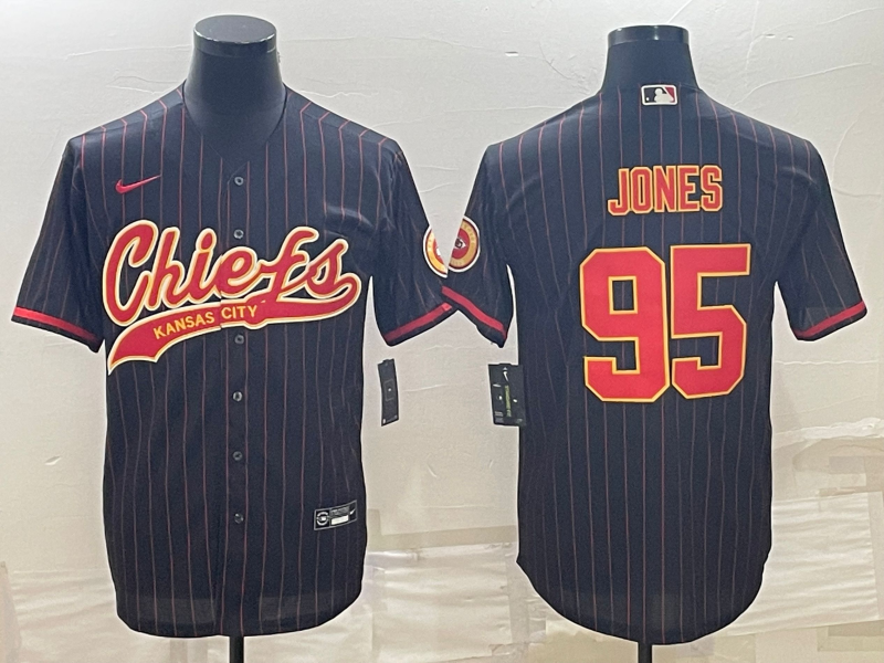Men's Kansas City Chiefs #95 Chris Jones Black With Patch Cool Base Stitched Baseball Jersey Men's Kansas City Chiefs #95 Chris Jones Black With Patch Cool Base Stitched Baseball Jersey